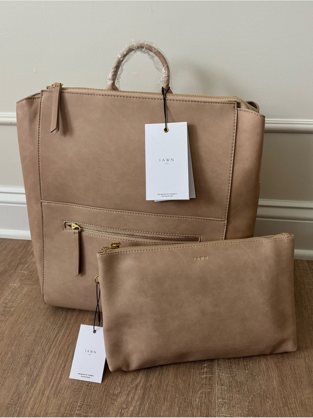 Fawn + Nordstrom Beige Square Diaper Bag